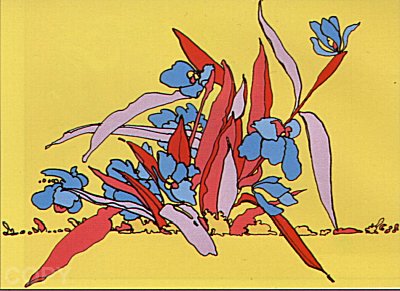 Lavender/Red/Blue Plant on Yellow